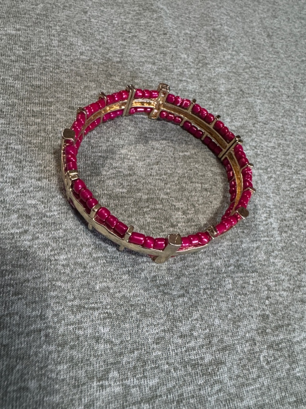 Source Unknown Fuchsia Beaded Wrap Bracelet with Gold Accents